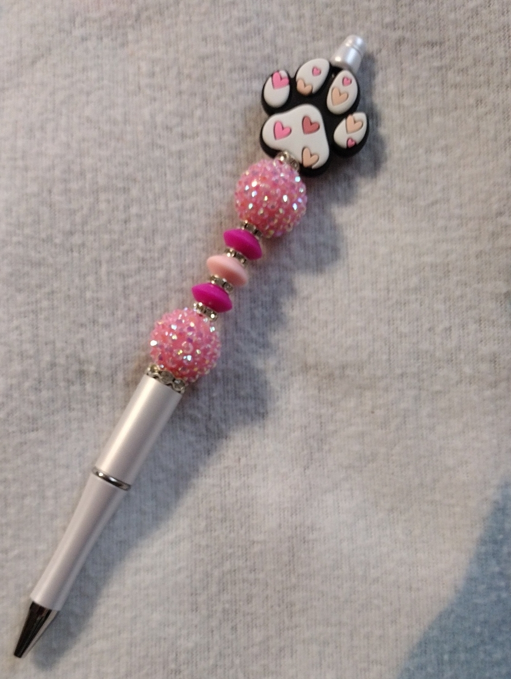 Pink Beaded Paw Charm Stylus Pen - Decorative Pink Accent
